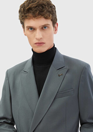 Koyu Gri Çizgili Oversize Fit %100 Yün Takım Elbise