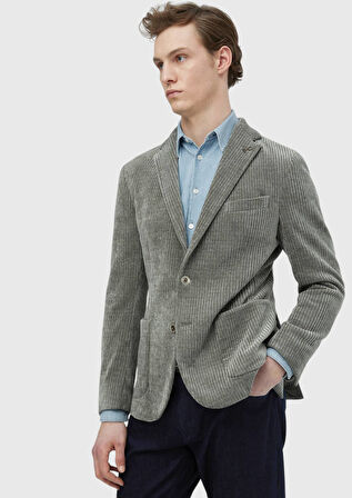 Açık Yeşil Desenli Shirt Shoulder Slim Fit Ceket