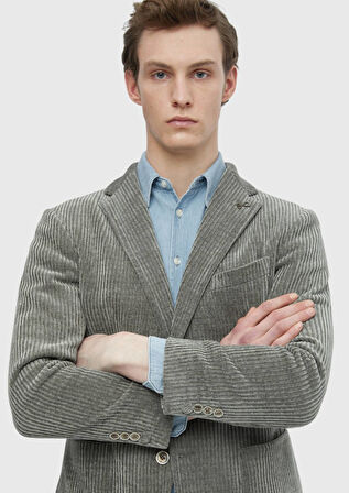 Açık Yeşil Desenli Shirt Shoulder Slim Fit Ceket