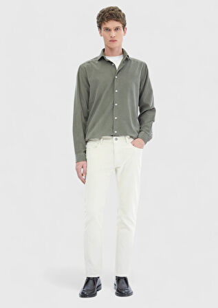Açık Yeşil Düz Casual Fit Dokuma Kadife Casual %100 Pamuk Gömlek