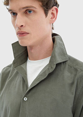Açık Yeşil Düz Casual Fit Dokuma Kadife Casual %100 Pamuk Gömlek