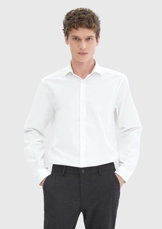Beyaz Düz Casual Fit Uzun Dokuma Kadife Casual %100 Pamuk Gömlek