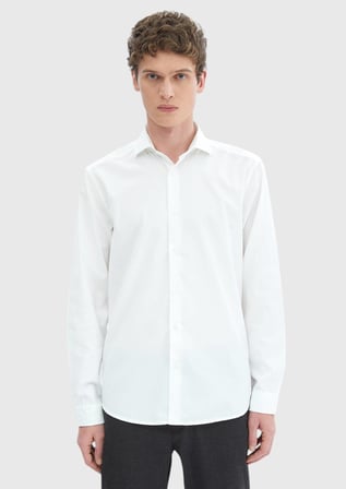 Beyaz Düz Casual Fit Uzun Dokuma Kadife Casual %100 Pamuk Gömlek