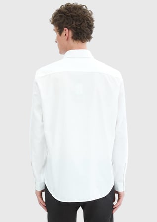 Beyaz Düz Casual Fit Uzun Dokuma Kadife Casual %100 Pamuk Gömlek