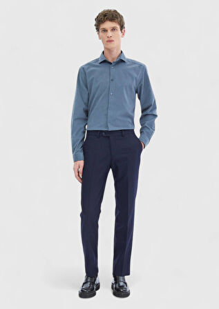 Mavi Düz Casual Fit Dokuma Kadife Casual %100 Pamuk Gömlek