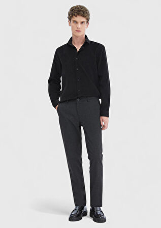 Siyah Düz Casual Fit Dokuma Kadife Casual %100 Pamuk Gömlek