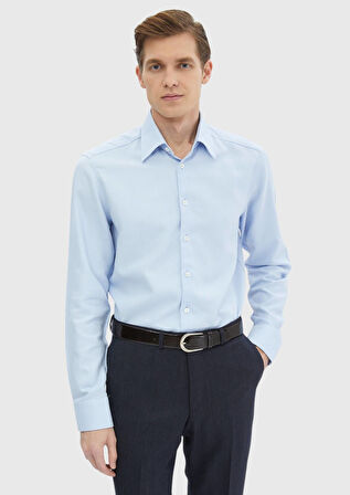 Mavi Düz Regular Fit Dokuma Klasik %100 Pamuk Gömlek