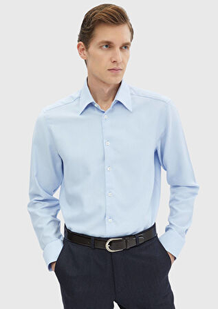 Mavi Düz Regular Fit Dokuma Klasik %100 Pamuk Gömlek