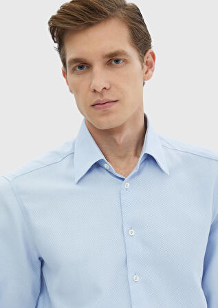 Mavi Düz Regular Fit Dokuma Klasik %100 Pamuk Gömlek