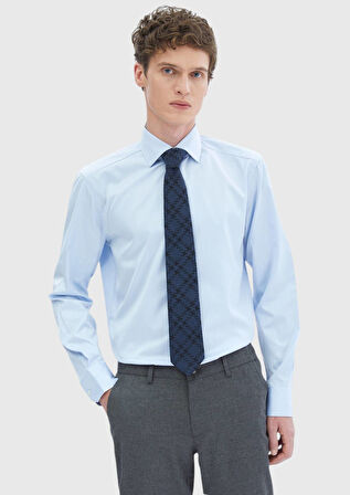Açık Mavi Regular Fit Ütü İstemeyen Dokuma Klasik %100 Pamuk Gömlek