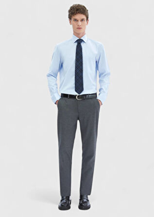 Açık Mavi Regular Fit Ütü İstemeyen Dokuma Klasik %100 Pamuk Gömlek