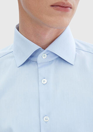 Açık Mavi Regular Fit Ütü İstemeyen Dokuma Klasik %100 Pamuk Gömlek