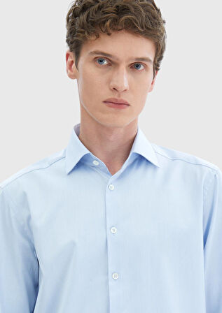 Açık Mavi Regular Fit Ütü İstemeyen Dokuma Klasik %100 Pamuk Gömlek