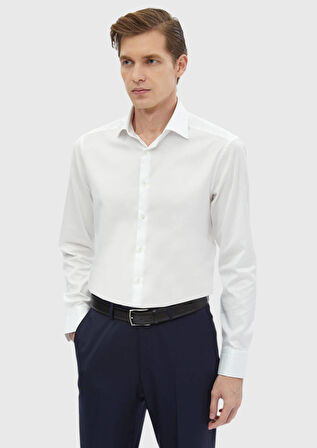 Beyaz Regular Fit Ütü İstemeyen Dokuma Klasik %100 Pamuk Gömlek
