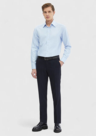 Mavi Düz Regular Fit Dokuma Klasik %100 Pamuk Gömlek