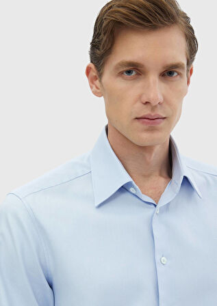Mavi Düz Regular Fit Dokuma Klasik %100 Pamuk Gömlek