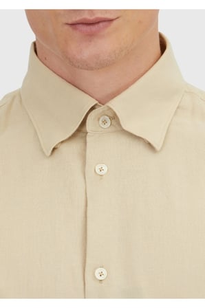 Bej Düz Loose Fit Dokuma Casual Yün Karışımlı Gömlek