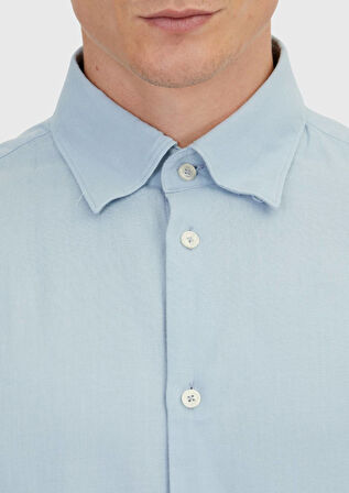 Mavi Düz Loose Fit Dokuma Casual Yün Karışımlı Gömlek