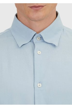Mavi Düz Loose Fit Dokuma Casual Yün Karışımlı Gömlek