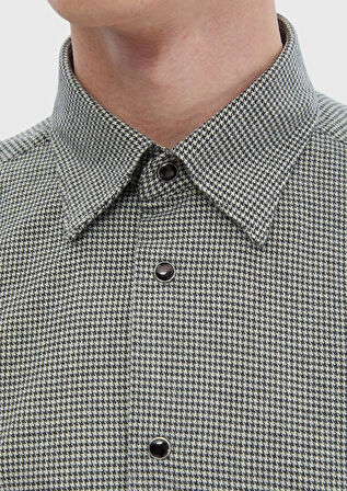 Koyu Gri Desenli Casual Fit Dokuma Casual %100 Pamuk Gömlek