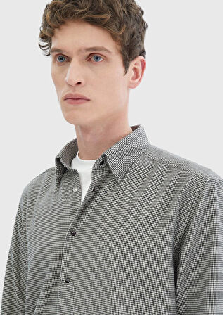 Koyu Gri Desenli Casual Fit Dokuma Casual %100 Pamuk Gömlek