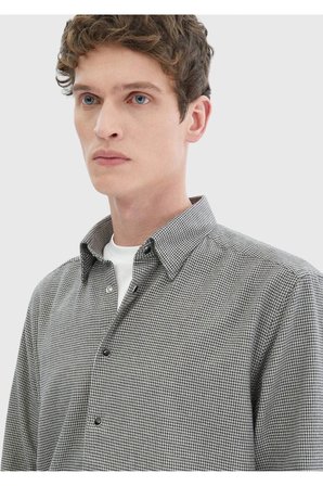 Koyu Gri Desenli Casual Fit Dokuma Casual %100 Pamuk Gömlek