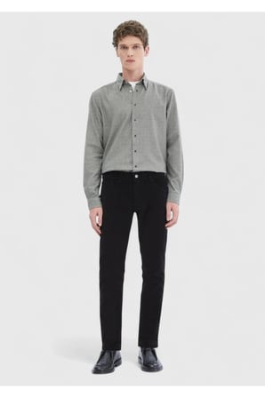 Koyu Gri Desenli Casual Fit Dokuma Casual %100 Pamuk Gömlek