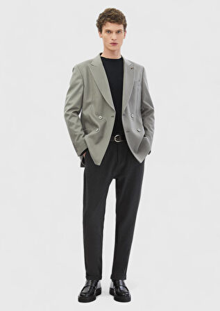 Gri Düz Comfort Fit %100 Yün Ceket