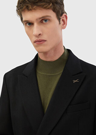 Siyah Düz Comfort Fit %100 Yün Ceket