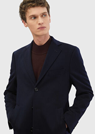 Lacivert Regular Fit Kelebek Yaka Klasik Dokuma Palto