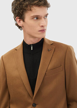 Deve Tüyü Düz Regular Fit %100 Kaşmir Ceket