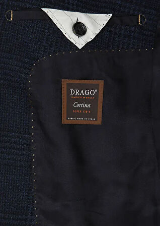 Lacivert Desenli Regular Fit %100 Yün Ceket