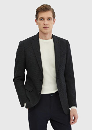 Haki Desenli Regular Fit %100 Yün Ceket