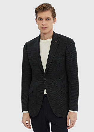 Haki Desenli Regular Fit %100 Yün Ceket