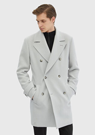 Gri Regular Fit Kruvaze Yaka Casual Dokuma Palto