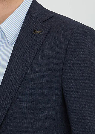 Lacivert Desenli Modern Fit Yün Karışımlı Takım Elbise