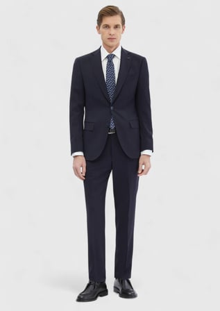 Lacivert Düz Modern Fit %100 Yün Takım Elbise