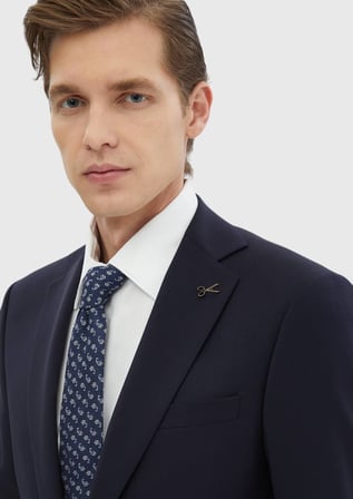 Lacivert Düz Modern Fit %100 Yün Takım Elbise