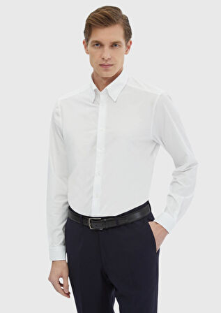 Beyaz Düz Casual Fit Casual Pamuk Karışımlı Gömlek