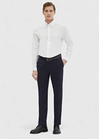 Beyaz Düz Casual Fit Casual Pamuk Karışımlı Gömlek