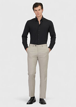 Siyah Düz Casual Fit Casual Pamuk Karışımlı Gömlek