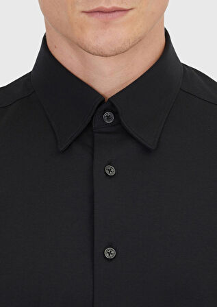 Siyah Düz Casual Fit Casual Pamuk Karışımlı Gömlek