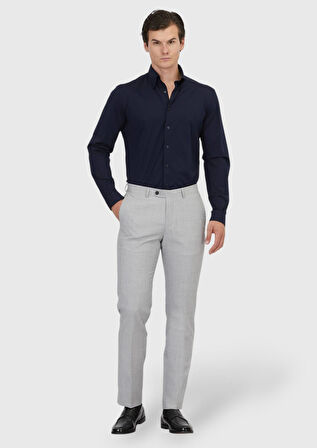 Lacivert Düz Casual Fit Casual Pamuk Karışımlı Gömlek