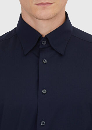 Lacivert Düz Casual Fit Casual Pamuk Karışımlı Gömlek