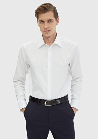 Beyaz Düz Regular Fit Dokuma Klasik %100 Pamuk Gömlek