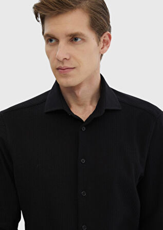 Siyah Çizgili Casual Fit Casual %100 Pamuk Gömlek