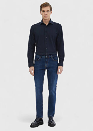 Lacivert Çizgili Casual Fit Casual %100 Pamuk Gömlek