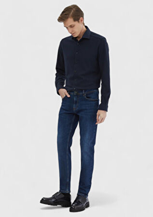 Lacivert Çizgili Casual Fit Casual %100 Pamuk Gömlek