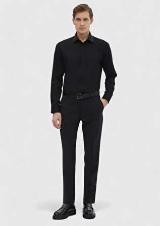 Siyah Düz Regular Fit Dokuma Klasik %100 Pamuk Gömlek