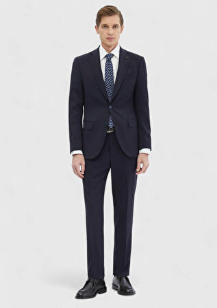 Lacivert Düz Modern Fit %100 Yün Takım Elbise